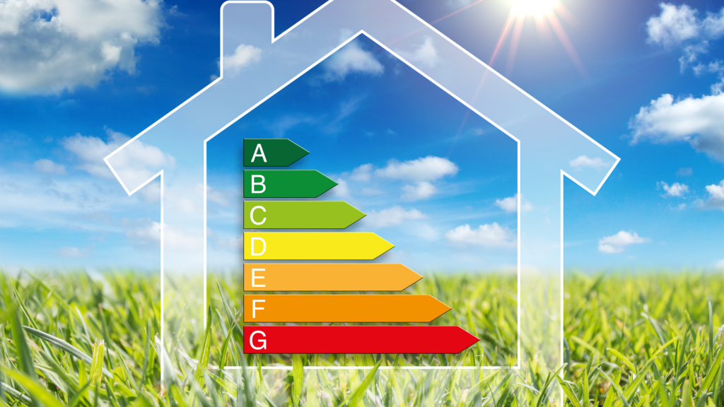 Maison avec barres de consommation allant du A au F représentant le consommation d'énergie